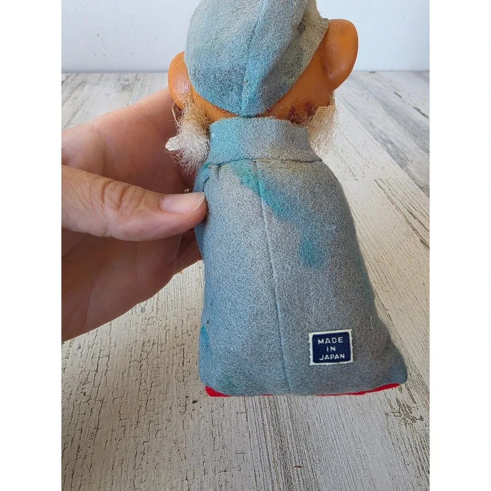 Antique vintage knee hugger felt elf plush decor Xmas figurine plush rubber face
